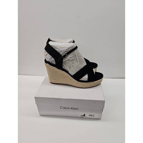 Calvin Klein Womens Elory Platform Wedge Heel Espadrille Sandal Black Sz 9.5M - Picture 7 of 10